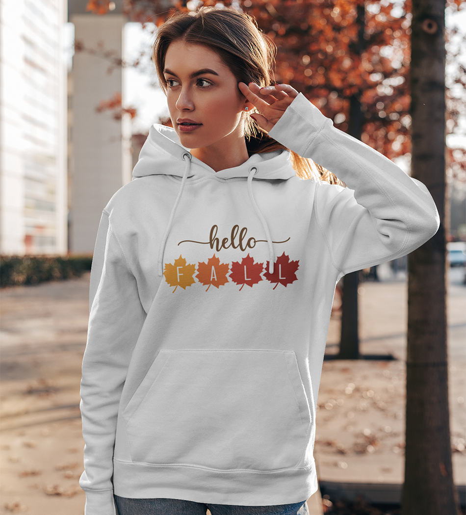 White women's hoodie with fall design