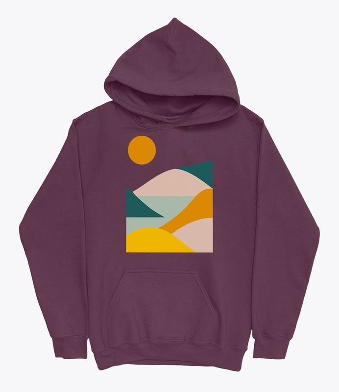 Geometric landscape art brown hoodie